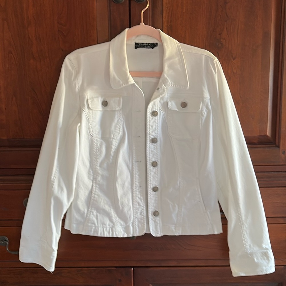 Denim jacket in while by tribal.  Size 6.